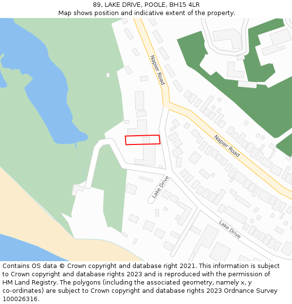 89, LAKE DRIVE, POOLE, BH15 4LR: Location map and indicative extent of plot