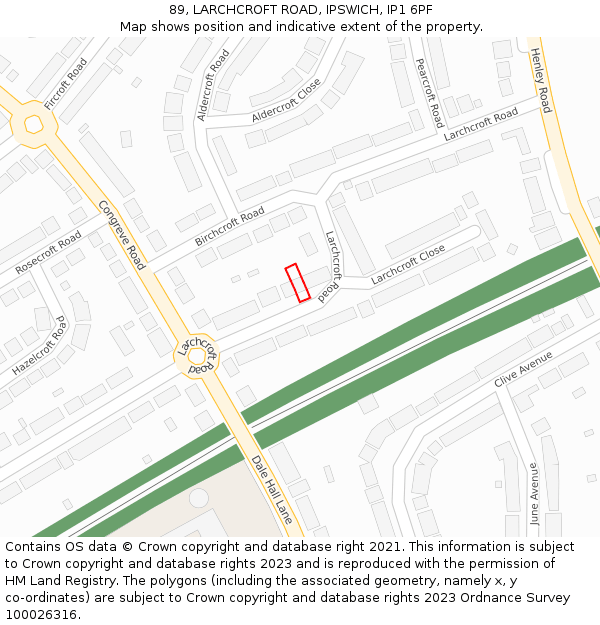 89, LARCHCROFT ROAD, IPSWICH, IP1 6PF: Location map and indicative extent of plot