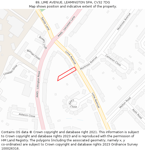 89, LIME AVENUE, LEAMINGTON SPA, CV32 7DG: Location map and indicative extent of plot