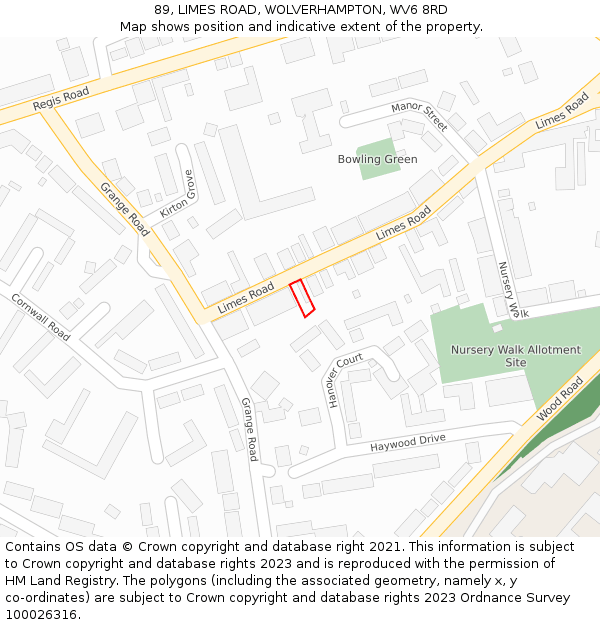 89, LIMES ROAD, WOLVERHAMPTON, WV6 8RD: Location map and indicative extent of plot