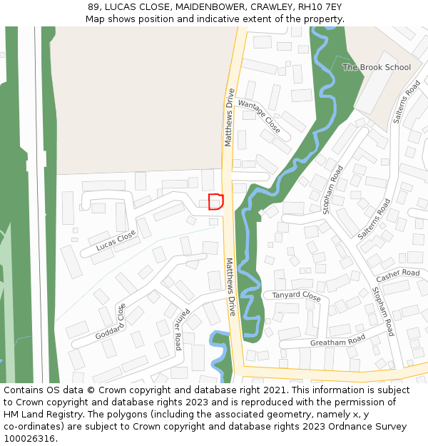 89, LUCAS CLOSE, MAIDENBOWER, CRAWLEY, RH10 7EY: Location map and indicative extent of plot