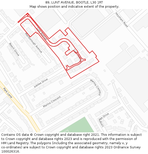 89, LUNT AVENUE, BOOTLE, L30 1RT: Location map and indicative extent of plot