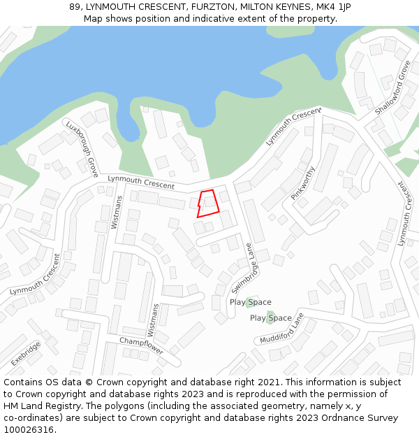 89, LYNMOUTH CRESCENT, FURZTON, MILTON KEYNES, MK4 1JP: Location map and indicative extent of plot