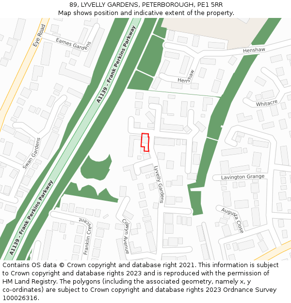 89, LYVELLY GARDENS, PETERBOROUGH, PE1 5RR: Location map and indicative extent of plot