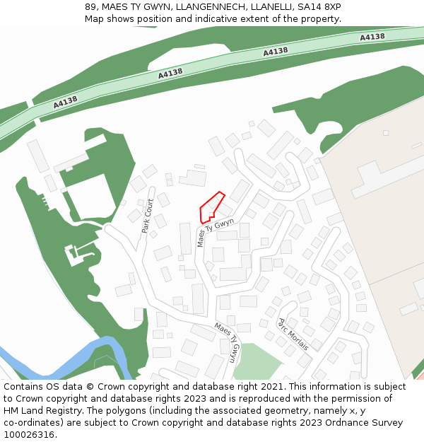 89, MAES TY GWYN, LLANGENNECH, LLANELLI, SA14 8XP: Location map and indicative extent of plot