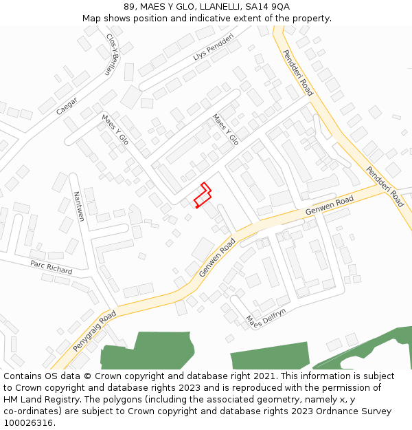 89, MAES Y GLO, LLANELLI, SA14 9QA: Location map and indicative extent of plot