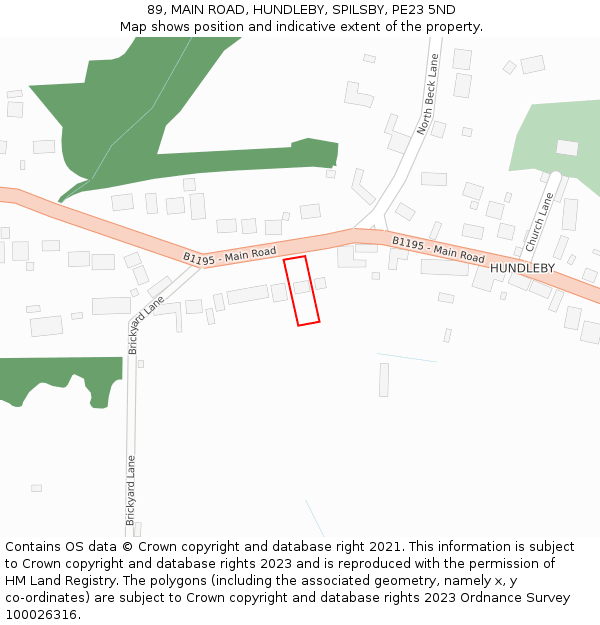 89, MAIN ROAD, HUNDLEBY, SPILSBY, PE23 5ND: Location map and indicative extent of plot