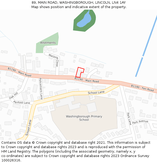 89, MAIN ROAD, WASHINGBOROUGH, LINCOLN, LN4 1AY: Location map and indicative extent of plot