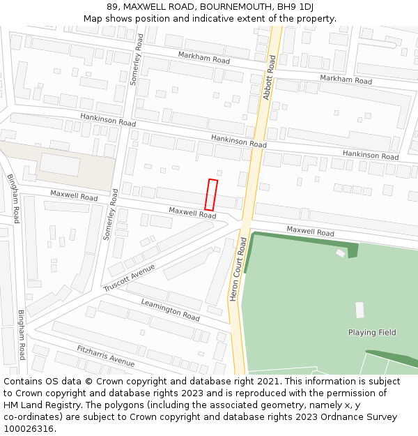 89, MAXWELL ROAD, BOURNEMOUTH, BH9 1DJ: Location map and indicative extent of plot