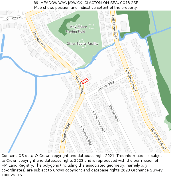 89, MEADOW WAY, JAYWICK, CLACTON-ON-SEA, CO15 2SE: Location map and indicative extent of plot