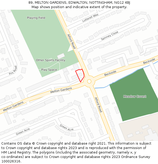 89, MELTON GARDENS, EDWALTON, NOTTINGHAM, NG12 4BJ: Location map and indicative extent of plot