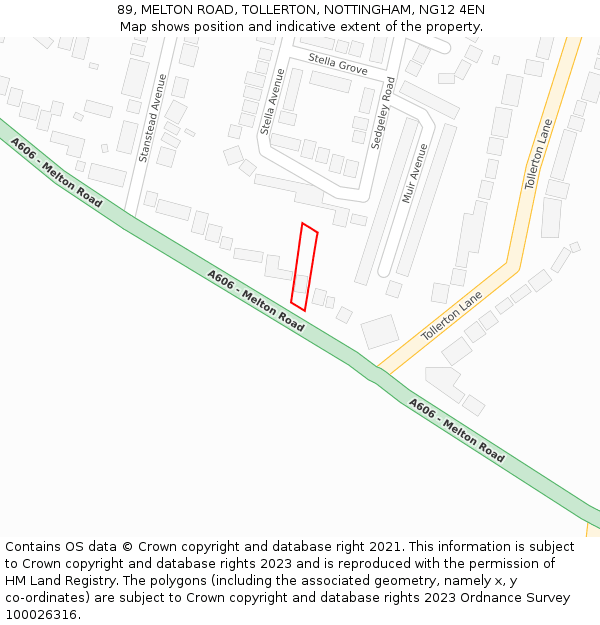 89, MELTON ROAD, TOLLERTON, NOTTINGHAM, NG12 4EN: Location map and indicative extent of plot