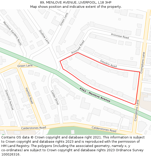 89, MENLOVE AVENUE, LIVERPOOL, L18 3HP: Location map and indicative extent of plot