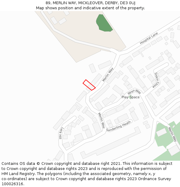 89, MERLIN WAY, MICKLEOVER, DERBY, DE3 0UJ: Location map and indicative extent of plot