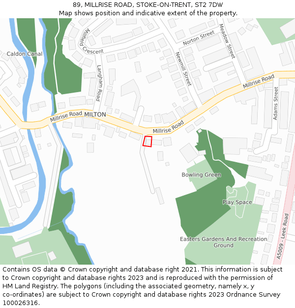 89, MILLRISE ROAD, STOKE-ON-TRENT, ST2 7DW: Location map and indicative extent of plot