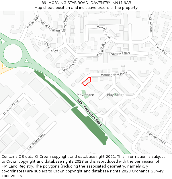 89, MORNING STAR ROAD, DAVENTRY, NN11 9AB: Location map and indicative extent of plot