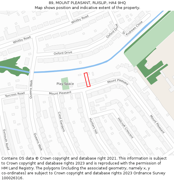 89, MOUNT PLEASANT, RUISLIP, HA4 9HQ: Location map and indicative extent of plot