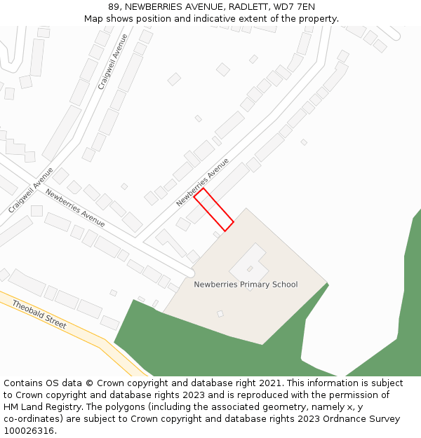 89, NEWBERRIES AVENUE, RADLETT, WD7 7EN: Location map and indicative extent of plot