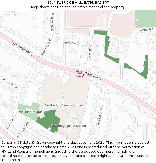 89, NEWBRIDGE HILL, BATH, BA1 3PT: Location map and indicative extent of plot