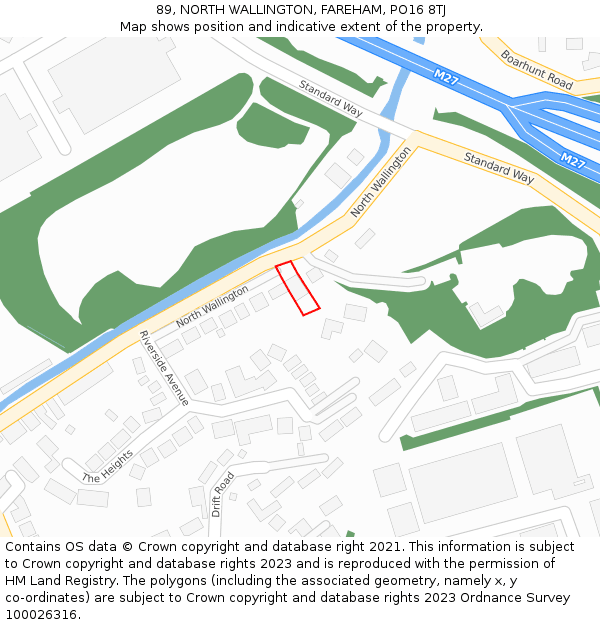 89, NORTH WALLINGTON, FAREHAM, PO16 8TJ: Location map and indicative extent of plot