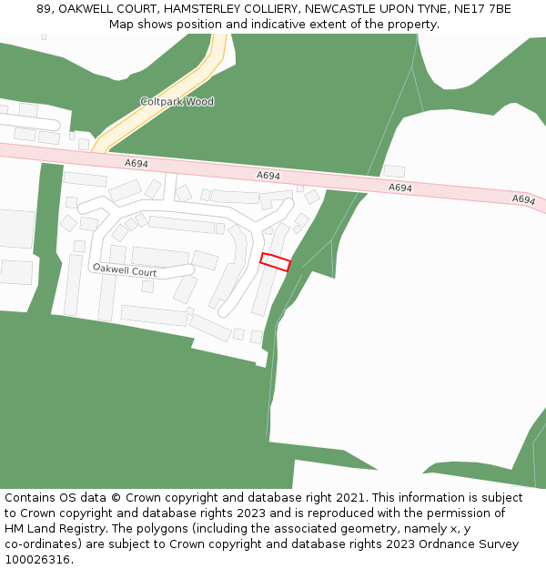 89, OAKWELL COURT, HAMSTERLEY COLLIERY, NEWCASTLE UPON TYNE, NE17 7BE: Location map and indicative extent of plot