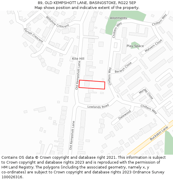 89, OLD KEMPSHOTT LANE, BASINGSTOKE, RG22 5EP: Location map and indicative extent of plot