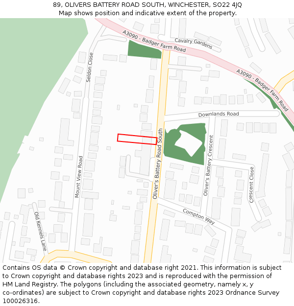 89, OLIVERS BATTERY ROAD SOUTH, WINCHESTER, SO22 4JQ: Location map and indicative extent of plot