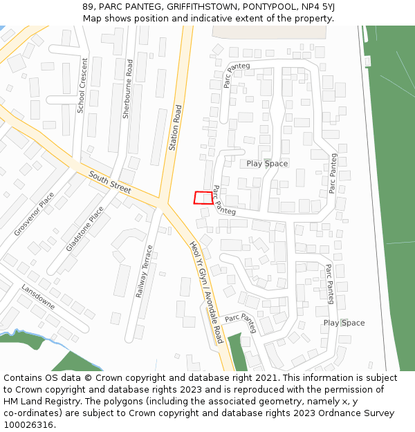 89, PARC PANTEG, GRIFFITHSTOWN, PONTYPOOL, NP4 5YJ: Location map and indicative extent of plot