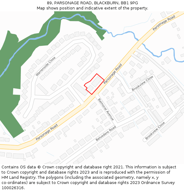 89, PARSONAGE ROAD, BLACKBURN, BB1 9PG: Location map and indicative extent of plot