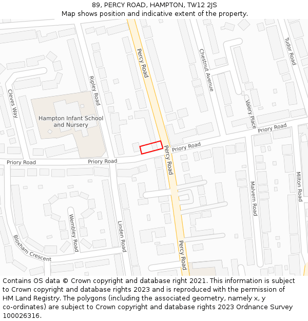 89, PERCY ROAD, HAMPTON, TW12 2JS: Location map and indicative extent of plot