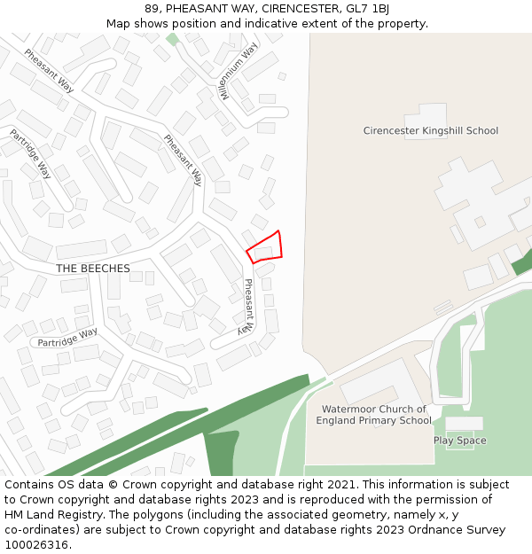 89, PHEASANT WAY, CIRENCESTER, GL7 1BJ: Location map and indicative extent of plot