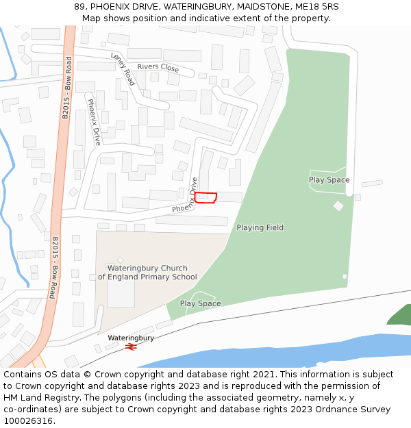 89, PHOENIX DRIVE, WATERINGBURY, MAIDSTONE, ME18 5RS: Location map and indicative extent of plot