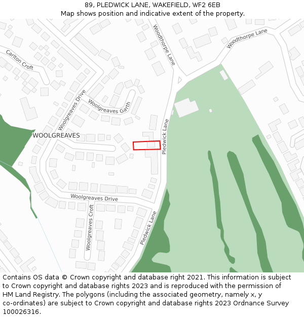 89, PLEDWICK LANE, WAKEFIELD, WF2 6EB: Location map and indicative extent of plot