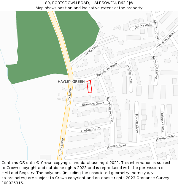 89, PORTSDOWN ROAD, HALESOWEN, B63 1JW: Location map and indicative extent of plot