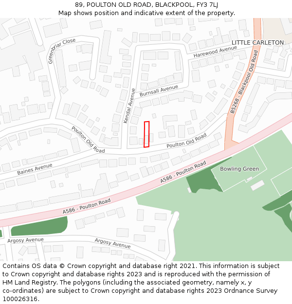 89, POULTON OLD ROAD, BLACKPOOL, FY3 7LJ: Location map and indicative extent of plot