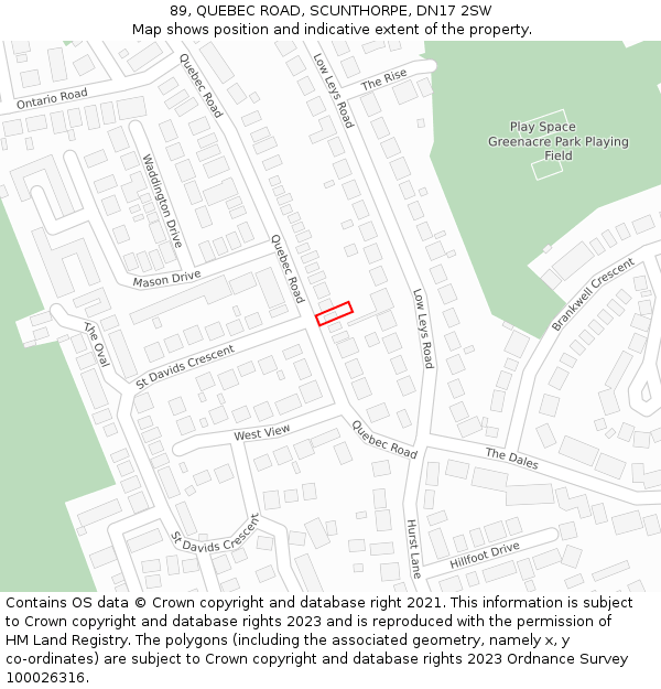 89, QUEBEC ROAD, SCUNTHORPE, DN17 2SW: Location map and indicative extent of plot