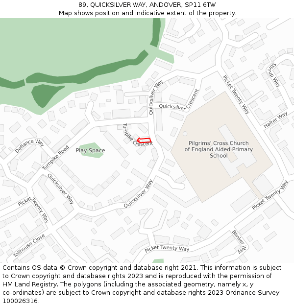 89, QUICKSILVER WAY, ANDOVER, SP11 6TW: Location map and indicative extent of plot