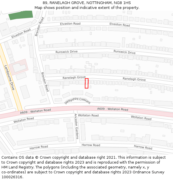 89, RANELAGH GROVE, NOTTINGHAM, NG8 1HS: Location map and indicative extent of plot