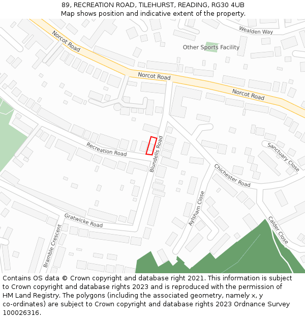 89, RECREATION ROAD, TILEHURST, READING, RG30 4UB: Location map and indicative extent of plot