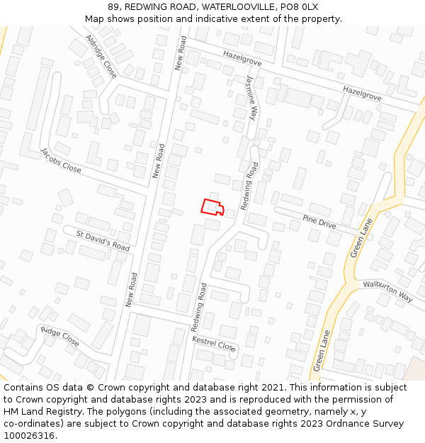 89, REDWING ROAD, WATERLOOVILLE, PO8 0LX: Location map and indicative extent of plot