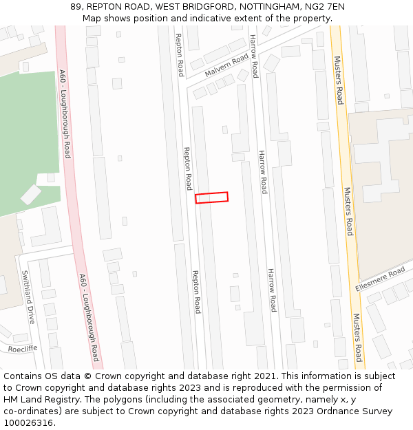 89, REPTON ROAD, WEST BRIDGFORD, NOTTINGHAM, NG2 7EN: Location map and indicative extent of plot