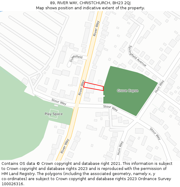 89, RIVER WAY, CHRISTCHURCH, BH23 2QJ: Location map and indicative extent of plot