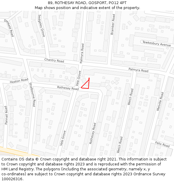 89, ROTHESAY ROAD, GOSPORT, PO12 4PT: Location map and indicative extent of plot