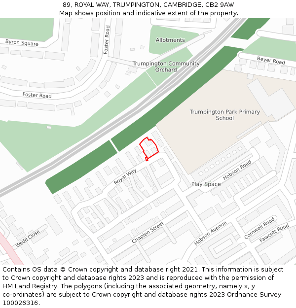 89, ROYAL WAY, TRUMPINGTON, CAMBRIDGE, CB2 9AW: Location map and indicative extent of plot