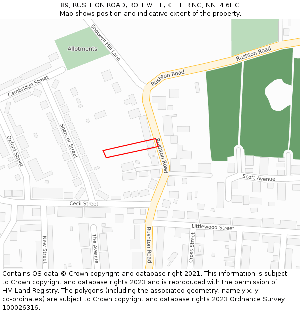 89, RUSHTON ROAD, ROTHWELL, KETTERING, NN14 6HG: Location map and indicative extent of plot