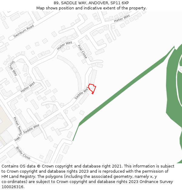 89, SADDLE WAY, ANDOVER, SP11 6XP: Location map and indicative extent of plot