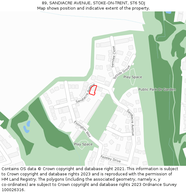 89, SANDIACRE AVENUE, STOKE-ON-TRENT, ST6 5DJ: Location map and indicative extent of plot