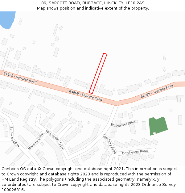 89, SAPCOTE ROAD, BURBAGE, HINCKLEY, LE10 2AS: Location map and indicative extent of plot