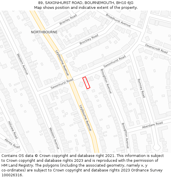 89, SAXONHURST ROAD, BOURNEMOUTH, BH10 6JG: Location map and indicative extent of plot