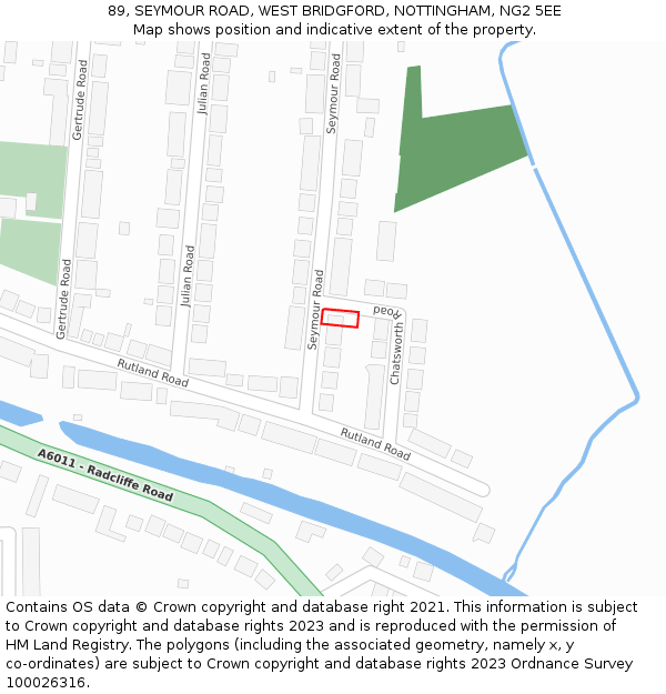 89, SEYMOUR ROAD, WEST BRIDGFORD, NOTTINGHAM, NG2 5EE: Location map and indicative extent of plot